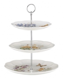 The sweet springtime motif of Butterfly Meadow dinnerware graces this 3-tiered server, an irresistible way to present cupcakes, scones and tiny sandwiches. With scalloped detail in white porcelain. Qualifies for Rebate The sweet springtime motif of Butterfly Meadow dinnerware graces this 3-tiered server, an irresistible way to present cupcakes, scones and tiny sandwiches. With scalloped detail in white porcelain. Qualifies for Rebate