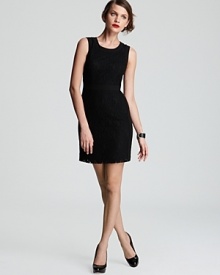 Allover lace imparts a provocative finish to this classic DKNY black dress, accented with satin insets for an effortless hourglass silhouette.