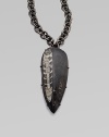 A wonder of nature, captured in smooth stone on a link chain. Orthoceras fossil in stoneGunmetal finished brass Chain length, about 20Pendant size, about 5L X 2WHook closureMade in USAPlease note: Stone size and appearance may vary.