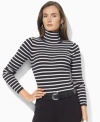 Knit for a feminine fit in soft ribbed cotton, Lauren Ralph Lauren's versatile ribbed petite turtleneck is a chic seasonal essential.