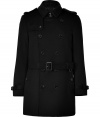 Invest in high style with this ultra-chic cashmere-wool trench from Burberry London - Small spread collar, long sleeves with belted cuffs, epaulets, double-breasted, front button placket, belted waist - Fitted silhouette - Pair with slim trousers or jeans and a cashmere pullover