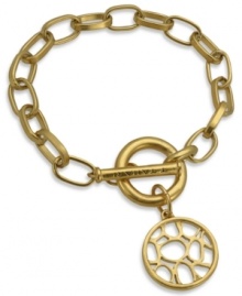 A must-have for golden glam. T Tahari's charm bracelet from the Essentials collection features a circular pendant with an openwork design. Crafted in 14k gold-plated mixed metal. Nickel-free for sensitive skin. Approximate length: 7-1/2 inches + 1-inch extender.