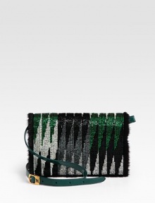 An ultra-luxurious blend of beaded perfection, glossy patent leather, tactile calf hair and mink indulgence.Detachable adjustable patent leather shoulder strap, 24-26½ dropMagnetic snap flap closureOne inside open pocketSuede lining8W X 6H X 2DMade in Italy An ultra-luxurious blend of beaded perfection, glossy patent leather, tactile calf hair and mink indulgence.Detachable adjustable patent leather shoulder strap, 24-26½ dropMagnetic snap flap closureOne inside open pocketSuede lining8W X 6H X 2DMade in Italy