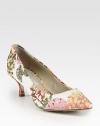 A low kitten heel subtly elevates this point toe canvas pump featuring lush florals in bright hues. Self-covered heel, 2½ (65mm)Floral-print canvas upperPoint toeFaux leather lining and solePadded insoleImported