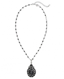 Old-world style meets modern glam in this Monet necklace. In jet crystal accents and hematite-plated mixed metal. Approximate length: 16-18 inches. Approximate drop: 1-1/2 inches. Old-world style meets modern glam in this Monet necklace. In jet crystal accents and hematite-plated mixed metal. Approximate length: 16-18 inches. Approximate drop: 1-1/2 inches.