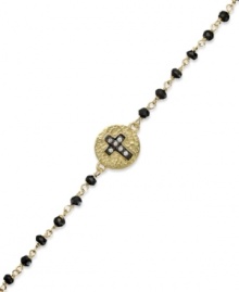 A fashionable look to raise your spirits. This bracelet, set in 14k gold over sterling silver and oxidized sterling silver, features rosary jet beads and cubic zirconia accents for a stylish touch. Approximate length: 7-1/2 inches + 1-1/2 extender. Approximate charm diameter: 1/2 inch. A fashionable look to raise your spirits. This bracelet, set in 14k gold over sterling silver and oxidized sterling silver, features rosary jet beads and cubic zirconia accents for a stylish touch. Approximate length: 7-1/2 inches + 1-1/2 extender. Approximate charm diameter: 1/2 inch.
