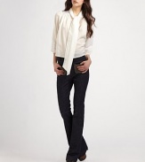 Tweed pockets lend classic charm to this chic wide-leg silhouette of dark-rinse denim.High waist, belted Zip-fly Patch pockets Rise, about 9 Inseam, about 35 98% cotton/2% elastane Dry clean Imported