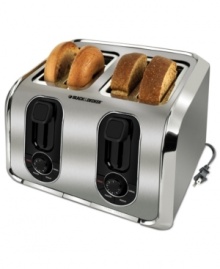 Your toast... and their toast, too! With dual independent controls, this 4-slice toaster lets you tackle two different tasks at once, so everybody has their toast just the way they love it. Plus, six browning settings put golden precision on your plate. 2-year warranty. Your toast... and their toast, too! With dual independent controls, this 4-slice toaster lets you tackle two different tasks at once, so everybody has their toast just the way they love it. Plus, six browning settings put golden precision on your plate. 2-year warranty.