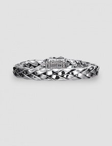 Hand woven silver design with signature 18K gold accent clasp. About 8½ long Dual locking clasp Made in USA Hand woven silver design with signature 18K gold accent clasp. About 8½ long Dual locking clasp Made in USA