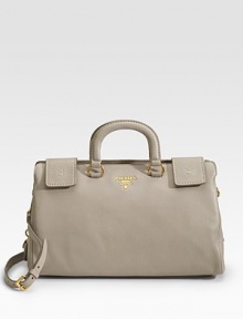 Open top design in soft deerskin features double top handles and a removable shoulder strap for more carrying options.Double top handles, 3 drop Removable, adjustable shoulder strap, 10-15 drop Snap top closure Protective metal feet One inside open pocket Two inside zip pockets Center zip compartment Two center compartments Signature jacquard lining 15W X 9H X 6D Made in Italy Open top design in soft deerskin features double top handles and a removable shoulder strap for more carrying options.Double top handles, 3 drop Removable, adjustable shoulder strap, 10-15 drop Snap top closure Protective metal feet One inside open pocket Two inside zip pockets Center zip compartment Two center compartments Signature jacquard lining 15W X 9H X 6D Made in Italy