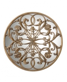 See your space blossom. Hand-forged metal with antiqued gold tones and a charcoal glaze winds and flourishes against a mirror that accentuates every detail.