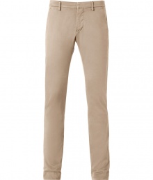 Stylish pants in camel stretch cotton - Casual, trendy chino cut - With slim, straight legs, waistband, belt loops and side pockets - A typical look for leisure, combine with sneakers, boots, a shirt, knit shirt, leather jacket, parka - Really comfortable, a genius alternative to jeans or corduroys