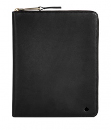 Busy days call for chic carrying cases, and Jil Sanders jet black calfskin zip-around is an ultra sophisticated choice - Metal zip-around closure with leather pull, iPad case on one side, slit pocket on the other - Cool enough to carry alone - the perfect finishing touch to work looks Busy days call for chic carrying cases, and Jil Sanders jet black calfskin zip-around is an ultra sophisticated choice - Metal zip-around closure with leather pull, iPad case on one side, slit pocket on the other - Cool enough to carry alone - the perfect finishing touch to work looks