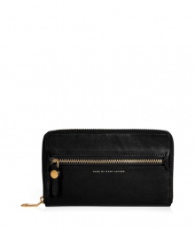 Tote around your travel essentials in style with this black leather wallet from Marc by Marc Jacobs - Zippered front pocket, embossed logo, zip-around closure, multiple card slots and zippered inside pocket - Perfect for keeping organized on vacation or giving as a sleek holiday gift Tote around your travel essentials in style with this black leather wallet from Marc by Marc Jacobs - Zippered front pocket, embossed logo, zip-around closure, multiple card slots and zippered inside pocket - Perfect for keeping organized on vacation or giving as a sleek holiday gift