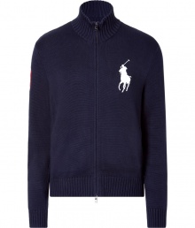 Proclaim your love for Polo Ralph Lauren with this stylish logo-laden zip cardigan - Stand collar, front zip closure, logo detail on chest, ribbed cuffs and hem, patch on shoulder - Pair with jeans or chinos, a tee, and trainers