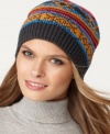 Add color to dreary days in this RACHEL Rachel Roy knit cap. It features on-trend Fair Isle knit and a ribbed brim for a perfect fit.