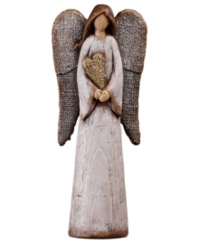 Spreading the love to family and friends this holiday season, this folk-inspired angel cherishes a gentle heart in this collectible figurine.