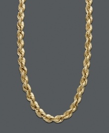 Get tangled up in this twisted treasure. 14k gold necklace features a hollow rope design. Approximate length: 30 inches. Get tangled up in this twisted treasure. 14k gold necklace features a hollow rope design. Approximate length: 30 inches.