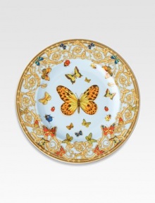 The House of Versace's extraordinary new porcelain dinnerware collection is defined by the scrolling vines and verdant detail of an elegant country garden. From the Butterfly Garden CollectionPorcelain10½ diam.Hand washMade in Germany The House of Versace's extraordinary new porcelain dinnerware collection is defined by the scrolling vines and verdant detail of an elegant country garden. From the Butterfly Garden CollectionPorcelain10½ diam.Hand washMade in Germany