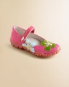 Classic Mary Janes are given a sporty, yet girly, update with a rubber sole, woven detail and vibrant flowers.Grip-tape ankle strapFaux patent and woven textile upperLeather liningRubber solePadded insoleImported