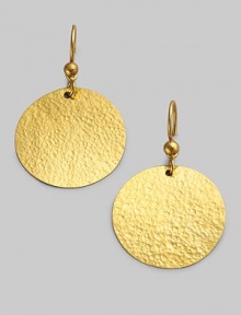 Richly textured discs of hammered 24k gold swing from graceful golden beads. 24k yellow gold Diameter, about 1 Ear wire Imported Richly textured discs of hammered 24k gold swing from graceful golden beads. 24k yellow gold Diameter, about 1 Ear wire Imported