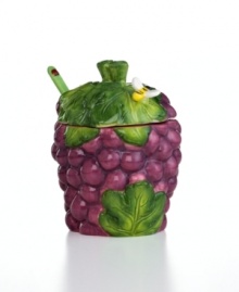 A fun bunch, the Grape jam jar from Martha Stewart Collection is bursting with whimsical detail, from its juicy purple fruit to bumblebee and ladybug accents. A fun bunch, the Grape jam jar from Martha Stewart Collection is bursting with whimsical detail, from its juicy purple fruit to bumblebee and ladybug accents.