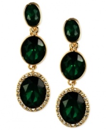 Your next evening affair will be all the more elegant in Anne Klein's stunning drop earrings. Clip-on backing for non-pierced ears. Crafted in gold-tone mixed metal with green and white glass and plastic accents. Approximate drop: 2 inches.