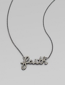 Get a positive outlook with this modern style with dazzling diamonds in sleek rhodium. Diamonds, .21 tcwRhodiumLength, about 15½Pendant size, ¾Lobster claw closureMade in the USA of imported materials Get a positive outlook with this modern style with dazzling diamonds in sleek rhodium. Diamonds, .21 tcwRhodiumLength, about 15½Pendant size, ¾Lobster claw closureMade in the USA of imported materials