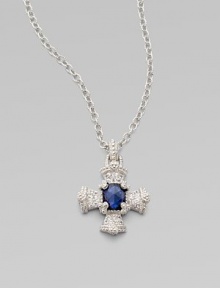From the Ambrosia Collection. A Maltese cross pendant of richly textured sterling silver has a center of faceted blue corundum and accents of white sapphire, suspended from a textured silver chain.Blue corundum and white sapphire Sterling silverChain length, about 17 Pendant length, about 1¼Lobster claspImported