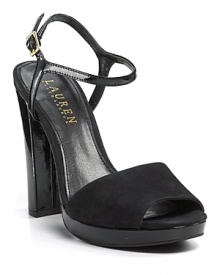 A patent ankle strap and chunky heel lend youthful style at any age. From Lauren by Ralph Lauren. A patent ankle strap and chunky heel lend youthful style at any age. From Lauren by Ralph Lauren.