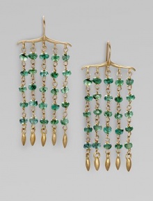 Faceted emerald beaded fringe with marquise drops along the ends.Emerald 14K gold 10K gold Length, about 1½ Width, about ¾ French earwires Imported Faceted emerald beaded fringe with marquise drops along the ends.Emerald 14K gold 10K gold Length, about 1½ Width, about ¾ French earwires Imported