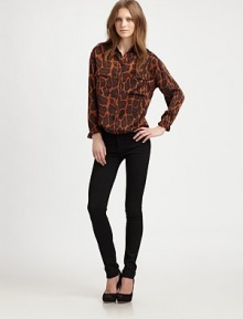 Leopard-print silk confection has a hi-low hem and safari-chic front patch pockets. Point collarButton frontFront patch pocketsLong sleevesButtoned cuffsHi-low hem hits below the hipsSilkDry cleanImportedModel shown is 5'10 (177cm) wearing US size Small.