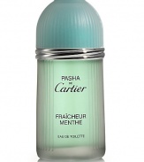 Pasha Fraicheur Menthe Eau de Toilette Spray. A fragrance which displays its tenacious and exhilarating freshness like the expression of controlled masculinity, an alliance of strength and elegance contained in the same scent. Top notes: mint, bergamot, mandarin and cardamom; middle notes: nutmeg, chili pepper and basil; base notes: oak moss, amber, vetiver and patchouli. Eau de toilette spray, 3.3 oz. Made in France. 
