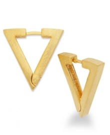 Three-sided sophistication, by Bar III. With a triangular silhouette, these hoop earrings get straight to the point. Crafted in matte gold tone mixed metal. Approximate drop: 7/8 inch.