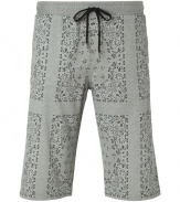 Bermuda shorts in fine, Heather grey colored cotton feature modern twist paisley print - Narrow, knee-length, with comfortable elastic and drawstring waistband - Side and back slit pockets for convenience - Pair with favorite tees, polo shirts or long-sleeved tees and leather flip-flops for a great summer look