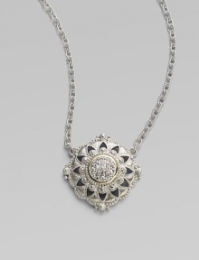 From the Windsor Collection. A lacy medallion combining graphic shapes, delicate granulation and the sparkle of white sapphires hangs from a graceful chain of textured links. White sapphires Sterling silver and 18k yellow gold Chain length, about 17 Pendant diameter, about 1 Lobster clasp Imported From the Windsor Collection. A lacy medallion combining graphic shapes, delicate granulation and the sparkle of white sapphires hangs from a graceful chain of textured links. White sapphires Sterling silver and 18k yellow gold Chain length, about 17 Pendant diameter, about 1 Lobster clasp Imported