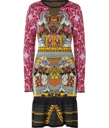 Fantastical and fashion-forward, this luxe printed knit dress from London It designer Mary Katrantzou will kick your style into high gear - Round neck, long sleeves, fitted silhouette, elaborately printed knit, ruffled hem - Wear with a leather jacket and high heel booties