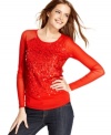 Tonal sequins light up this DKNY Jeans mesh top. Pair it with denim for a casual, yet totally glam ensemble!