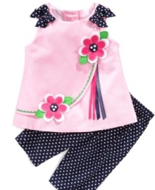 Her style will be fresh and fabulous in this polka dot and flower tunic and leggings set from Rare Editions. Her style will be fresh and fabulous in this polka dot and flower tunic and leggings set from Rare Editions.