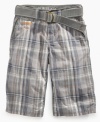 Take a walk! No matter what activity he's up to, he'll be comfortable in these plaid shorts and matching belt from Guess.