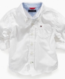 Now that's classic. Keeping him comfortable and looking great never goes out of style and neither will this button-down shirt from Tommy Hilfiger. Now that's classic. Keeping him comfortable and looking great never goes out of style and neither will this button-down shirt from Tommy Hilfiger.