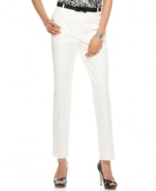 Skinny white trousers rendered in a flattering stretchy fabric is a chic way to reinvent your look for spring, from Jones New York. Pairs well with a vibrant printed top!