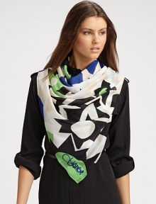 A satin chiffon style with a bright, graphic floral print. SilkAbout 51 X 51Dry cleanImported A satin chiffon style with a bright, graphic floral print. SilkAbout 51 X 51Dry cleanImported