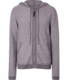 Finish your casual look on a luxe note with Eduns super soft heather grey hoodie, detailed with tonal trim for an understated modern edge - Drawstring hood, long sleeves, zippered front, split kangaroo pockets, darker tonal trim - Classic straight fit - Team with everything from flannels and jeans to graphic print tees and sneakers