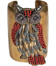 Stylish cuff made ​.​.of fine, gold-colored metal and gemstones - Sweet, decorative and flattering - Fashionable owl motif - A highlight piece for day and evening - An instant upgrade - goes wih a sexy top as well as a cocktail dress