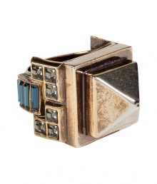 With a luxe ancient Egyptian feel, this Emilio Pucci cocktail ring adds the perfect amount of bling to any look - Brass pyramid shaped ring with deco-inspired crystal embellishment at side and band - Pair with a boho-inspired look or an elevated jeans-and-tee ensemble