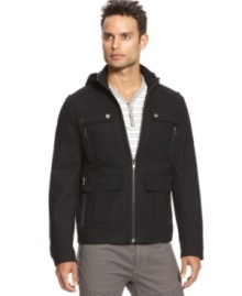 This slim INC International Concepts wool bomber jacket is big on warmth and small on bulk.