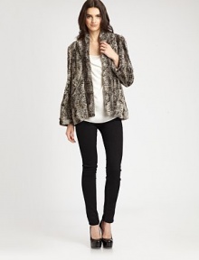 Lush faux fur, cropped and boxy for a vintage-inspired silhouette.Shawl collarLong sleevesHook-and-eye closureAbout 24 from shoulder to hemPolyethyleneDry cleanImportedModel shown is 5'11 (180cm) wearing US size Small. Lush faux fur, cropped and boxy for a vintage-inspired silhouette.Shawl collarLong sleevesHook-and-eye closureAbout 24 from shoulder to hemPolyethyleneDry cleanImportedModel shown is 5'11 (180cm) wearing US size Small.