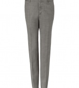 Streamlined and stylish, these slim fit trousers from Jil Sander offer a modern approach to workweek sleek - Flat front, belt loops, off-seam pocket, back welt pockets with buttons, straight slim fit with creasing at leg - Style with a long sleeve tee or classic button down and a matching blazer