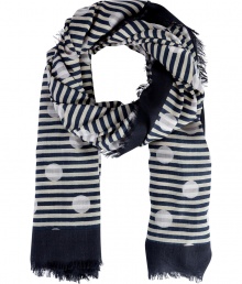 With a snappy mix of dots and stripes, Marc by Marc Jacobs wool scarf lends a fun edge to any outfit - Logo at end, frayed edges - Wrap around leather jackets or wear indoors over bright knit cashmere With a snappy mix of dots and stripes, Marc by Marc Jacobs wool scarf lends a fun edge to any outfit - Logo at end, frayed edges - Wrap around leather jackets or wear indoors over bright knit cashmere